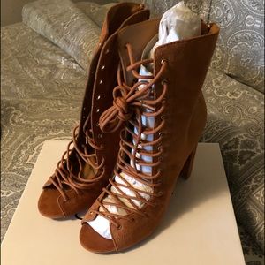 Camel Lace-Up Booties
